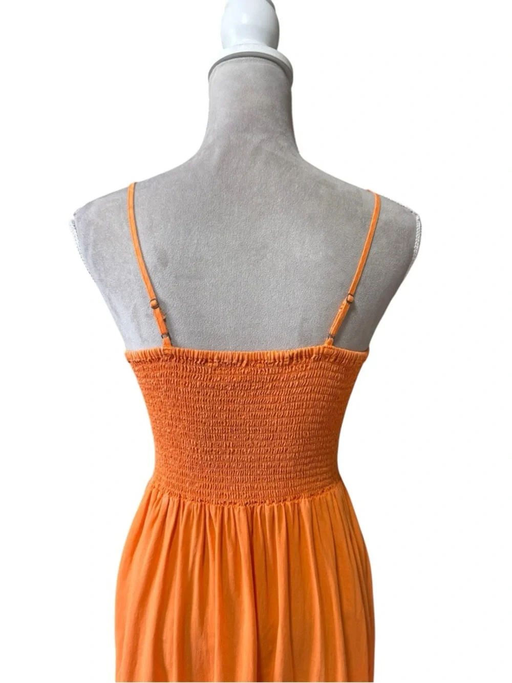 YFB Orange Linen Blend Smocked Bustier Maxi Dress Small Summer Vacation - Picture 7 of 11
